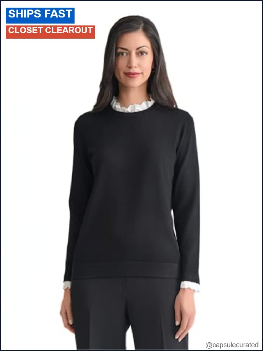 Lace Collar Pullover Sweater - 70% Viscose 30% Polyester